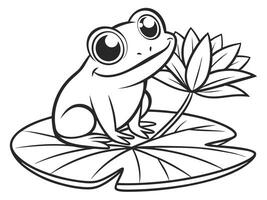 Adorable cartoon frog sitting on a lily pad with a smiling expression and cute details vector