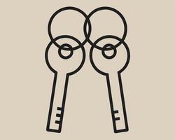 Two simplistic black key silhouettes with key rings against a neutral beige colored background in a graphic style. vector