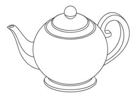 A simple line art illustration of a classic teapot for coloring or design projects vector