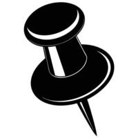 Stylized black and white push pin illustration isolated on white background in simple minimalist design vector