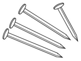Simple outline illustration of four steel nails isolated on white background for construction and carpentry concepts. vector