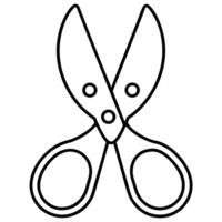 Simple outline illustration of a pair of open scissors in black and white isolated vector