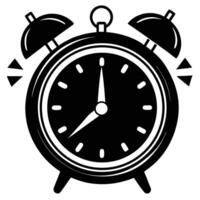 Black and white vintage alarm clock design illustration for time management and concept of waking up. vector