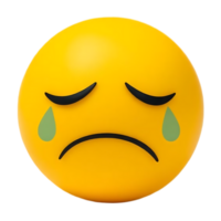 Yellow emoji face displaying a sad expression with teardrops on a transparent background. png