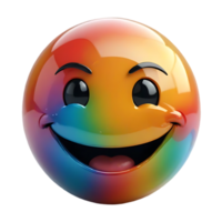 Rainbow Emoticon Displays Happiness with a Wide Grin and Sparkling Eyes, Isolated on Transparent Background. A Digital Art Piece Featuring a Joyful Expression. png