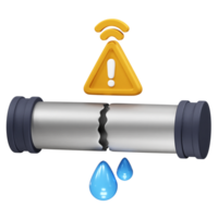 Broken Pipe Leak with Warning Signal icon 3d rendering illustration png
