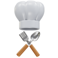 chef hat and crossed fork and spoon icon 3d rendering illustration png