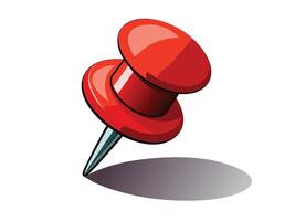 Isolated illustration of a red pushpin creating a subtle shadow on a white background vector