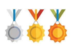 Three colorful award medals representing first second and third places on white background vector