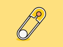 Simple cartoon illustration of a safety pin against a yellow background minimalist flat design style vector