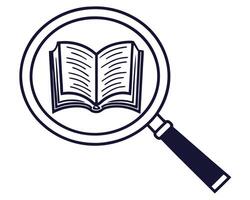 Open book inside magnifying glass demonstrating knowledge learning and research concept vector