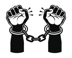 A symbolic illustration of two fists in handcuffs showing freedom and liberation concept vector