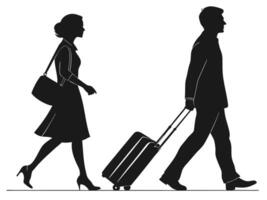 Silhouette of business travelers walking with luggage representing travel and business concepts elegantly vector