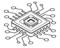 Isometric view of a black and white circuit board design representing digital technology vector