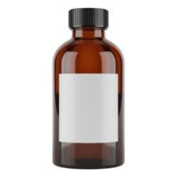 Amber Glass Bottle With Black Cap And Blank White Label On Transparent Background png