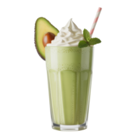 Refreshing Green Avocado Smoothie in Clear Glass with Whipped Cream and Mint Garnish on Transparent Background png