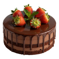 Chocolate Cake Topped with Fresh Strawberries and Mint on Transparent Background png