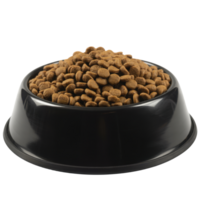 Closeup Of A Black Pet Food Bowl Filled With Brown Kibble On A Transparent Background png