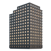 Modern High-Rise Structure with Luminous Windows and Sleek Dark Facade on Transparent Background png