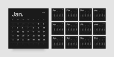 Monthly calendar layout for 2026 year. Planner Square diary for 2026 year in dark color. Week Starts on Sunday. vector