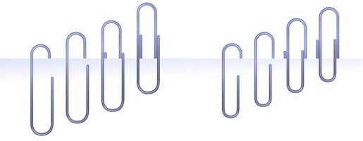 Spot the difference game featuring two rows of metallic paper clips in blue color. Educational visual challenge for children. Stock illustration in flat minimal style. vector