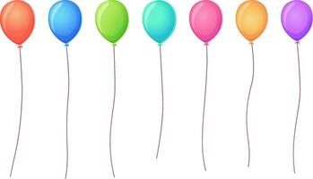A set of helium balloon with a thin string in different colors, isolated on a white background. Perfect for minimalist party designs, birthdays, and celebration graphics. Stock illustration in cartoon style. vector