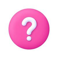 Question mark sign in pink circle button. FAQ, support, help concept. 3d icon. Cartoon minimal style. vector