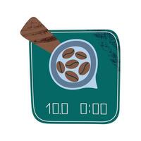 Digital coffee scale with scoop or deep spoon filled with coffee beans. Coffee brewing and measurement. Flat cartoon icon, illustration. Great for coffee guides, infographics, and branding vector