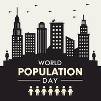 World Population Day Illustration, Conceptual illustration for World Population Day featuring a city skyline and stylized human figures, symbolizing the global population in a world-themed event. vector