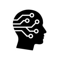 Human head icon filled with circuit paths symbolizing AI vector