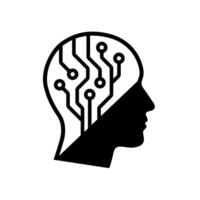 Half-filled head icon with neural circuit lines in digital concept vector