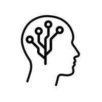Minimal AI head outline with simplified branching circuit vector