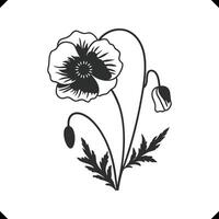 Stylized Poppy Flower - flower , Layered Petal Structure, Textured Details, Elegant Thin Stem Design vector