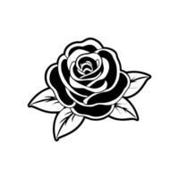 Intricate Rose silhouette, Multiple Petal Layers, Leaves with Veins, Monochrome Style vector