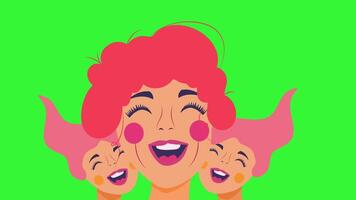 Joyful mother and two daughters laugh out loud with bright pink hair video