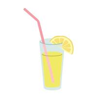 Glass of lemonade with a lemon slice and a straw. Refreshing summer drink. Lemon beverage glass. Flat illustration Isolated on white background. vector