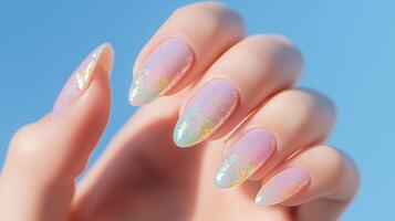 Vibrant and playful Y2K-inspired nail art featuring a mix of pink photo