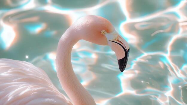 A close up of a flamingo in the water photo