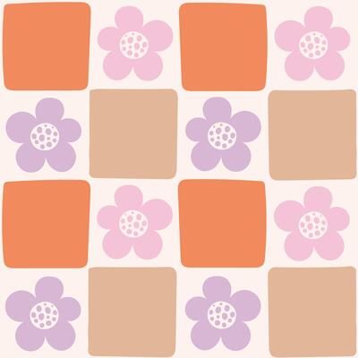 Checkerboard Floral Retro Seamless Pattern