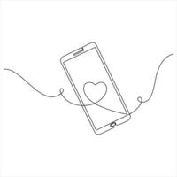 Smartphone with Heart continuous line drawing illustration vector