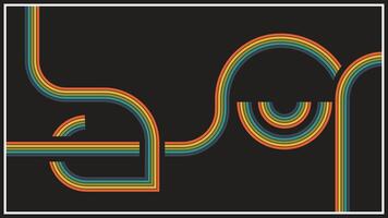 Retro Curved Stripe Line Art on Black Background with Circular and Geometric Flow Design vector
