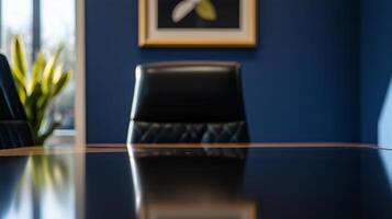 A conference table with chairs in front of it photo