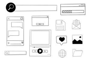 Retro window browser frame y2k interface doodle old border, chat or dialog box, player search box. Desktop ui screen vintage aesthetic. vector