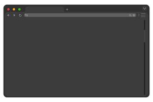 Web browser mockup window in dark mode modern flat simple line. web interface blank. Frame screen webpage ui template, interface bar. vector