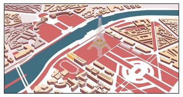Isometric Eiffel Tower Location Map ,A styled map showing the location of the Eiffel Tower in Paris, perfect for inclusion in travel brochures or graphics.and various design projects. vector