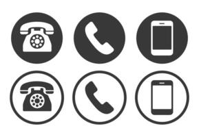 Phone contact connection icon symbol set. Old phone logo sign shape collection. 24 7 hour service. round button illustration image. Isolated on white background. vector