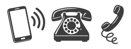 Phone contact connection icon symbol set. Old phone logo sign shape collection. 24 7 hour service. logo set illustration image. Isolated on white background. vector