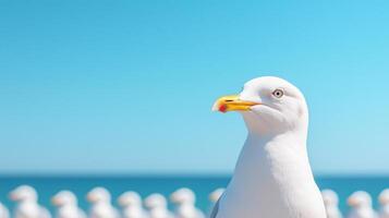 A seagull is standing in front of a group of other birds photo