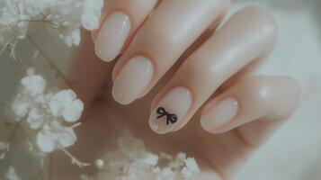 A woman's hand with a black bow on it photo