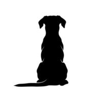 Minimalist black silhouette of a sitting dog, viewed from behind, with its tail extended vector